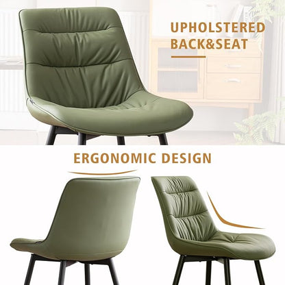 Kidol & Shellder Dining Chairs Set of 2, Modern Upholstered Faux Leather Kitchen Side Chairs with Comfortable Back - Mid-Century Armless Chair for Dining Living Room Bedrooms, with Metal Legs (Green)
