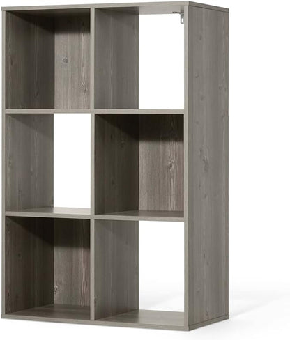 CAPHAUS Sturdy Room 11-Inch Cube Storage Organizer Shelf, with Thick Exterior Edge, Storage Shelf Divider w/Back, Bookcase, 6-Cube, Rustic Grey Oak