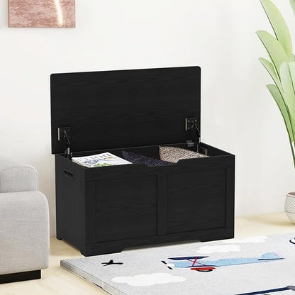 Timberer 31.5" Storage Chest, Wooden Storage Bench, Lift Top Toy Chest with 2 Safety Hinges, Large Toy Box, Entryway Shoes Bench for Living Room, Bedroom, Black