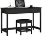 ChooChoo 47.2 Inch Modern Desk with Drawers, Makeup Vanity Desk with Padded Stool, Writing Computer Desk for Home Office & Bedroom, Black