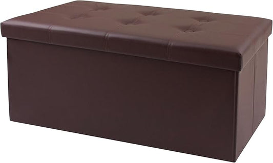 xupersodys 30 Inches Folding Storage Ottoman Bench, Faux Leather Footstool Ottoman, Storage Trunk Footrest for Bedroom, Living Room and Hallway, Support 350lbs, Brown(Brown line)