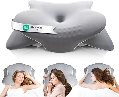 Cervical Neck Pillow for Sleeping - Ergonomically Designed Memory Foam Pillows for Neck Pain Relief, Side Sleeper Pillow for Neck Pain with Washable Cooling Cover for Side and Back Sleepers（Gray）