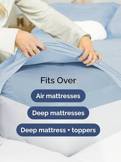Extra Deep Twin XL Sheet Set - 4 Piece Breathable & Cooling Sheets - Hotel Luxury Bed Sheets Set - Easy & Secure Fit - Soft, Wrinkle Free & Comfy Sheets Set - Sky Blue Sheet Set w/Extra Deep Pockets