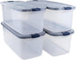 Rubbermaid Roughneck Clear 95 Qt/23.75 Gal Storage Containers, Pack of 4 with Latching Grey Lids, Visible Base, Sturdy and Stackable, Great for Storage and Organization
