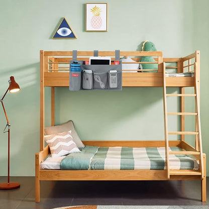 Hanging Bedside Caddy, Bedside Storage Organizer for Magazine, Phone, Remote control (5 Pockets-Grey)