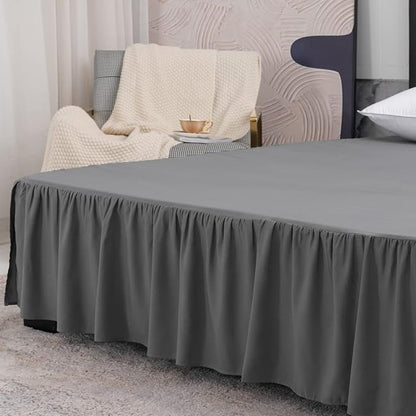 Grey Bed Skirt Full Size Ruffled Bed Skirt with Split Corners, Full Bed Skirt 12 Inch Drop, Full Size Bed Skirt Grey for Ruffled Bed Skirt with Split Corners, Bed Skirt Full Size