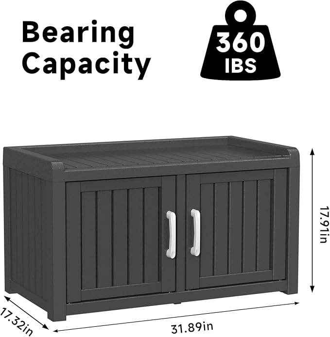 ROJIK Shoe Cabinet Storage Bench Indoor Outdoor, Waterproof UV-Resistant Resin Entryway Furniture with Adjustable Shelves for Hallway, Living Room and Bedroom (Double Door,Black)