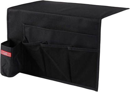5 Pockets Bedside Caddy, Bedside Storage Organizer for Water Bottles, Magazines, Phone, Glasses (5 Pockets-Black)