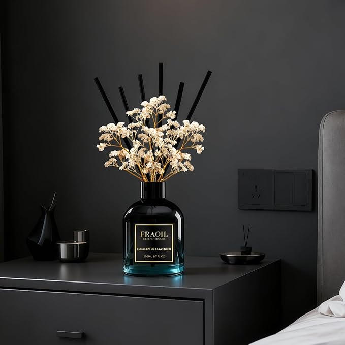 Moroccan Amber Reed Diffuser, Reed Diffuser Set 6.7 fl oz (200 ml) with 6 Reed Sticks, Home Fragrance Reed Diffuser for Bathroom Shelf House Bedroom Office Decor