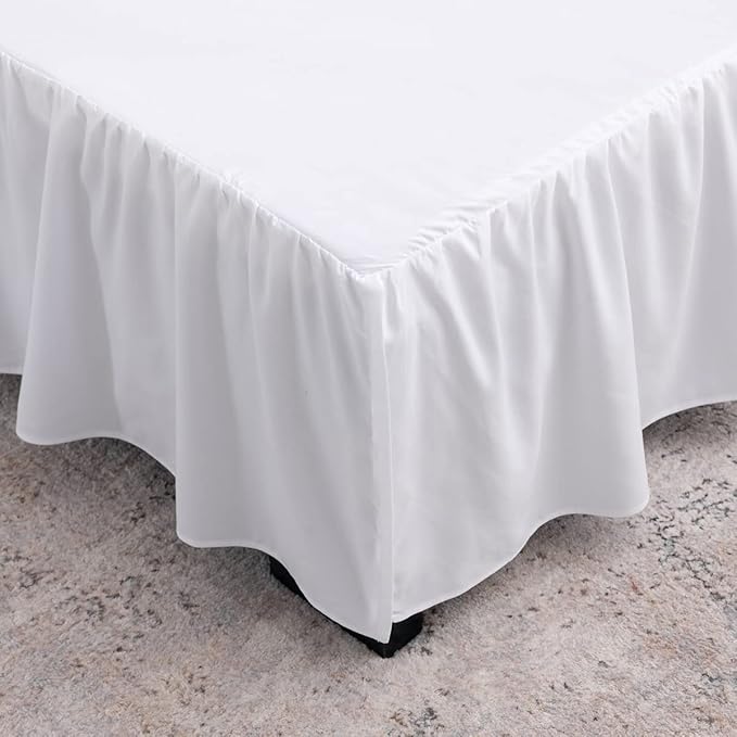TSUTOMI Bed Skirt Full Size Ruffled Bed Skirt with Split Corners, 14 Inch Drop Dust Ruffle Bed Skirts with Platform, Gathered Style, 100% Microfiber, White