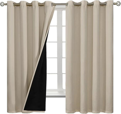 BGment Thermal Insulated 100% Blackout Curtains for Bedroom with Black Liner, Double Layer Full Room Darkening Noise Reducing Grommet Curtain (52 x 63 Inch, Cashmere, 2 Panels)