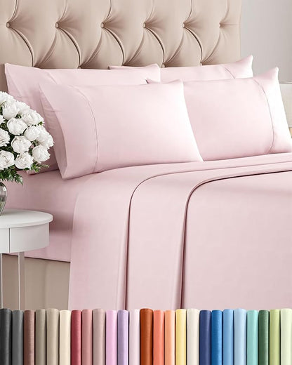 Queen 6 Piece Sheet Set - Cooling & Breathable - Hotel Luxury Bedding, Includes Fitted Sheet for Women, Men, Kids and Teens - 1 Flat, 1 Fitted Sheet, 4 Pillowcases with Deep Pockets - Lavender Pink