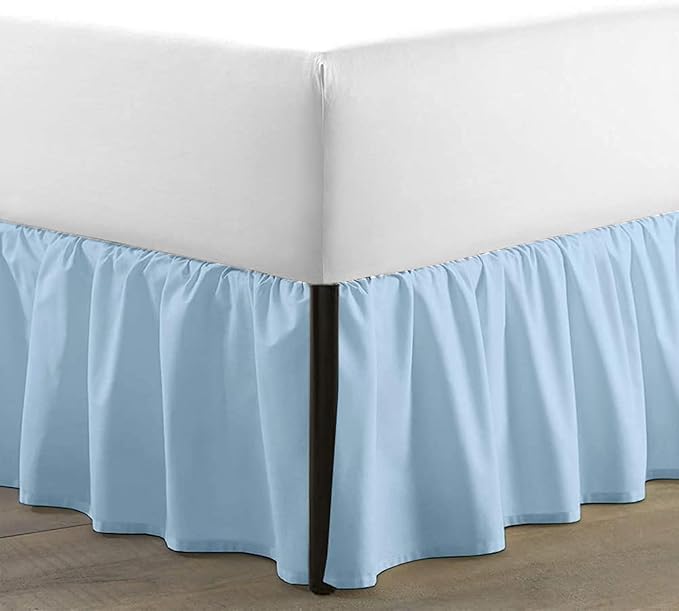 SKY BEDDINGS - Queen Size Ruffled Bed Skirt with Split Corners - 16 Inch Drop Dust Ruffle Bed Skirt with Platform Three Sided Coverage - 100% Microfiber, Light Blue