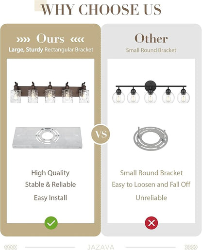 Bathroom Vanity Light Fixtures 5-Light Hammered Glass Modern Wall Mounted Over Mirror Oil Rubbed Bronze - VL01ORBH-5