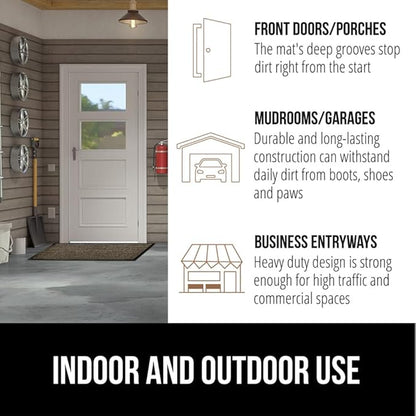 GORILLA GRIP Waterproof Traffic Guard Door Mat, 2 Pack Heavy Duty Entryway Mats, Strong Rubber Back Commercial Utility Rugs for Office Hallway, Garage Floor and Home, Low Profile Carpet, 29x17, Brown