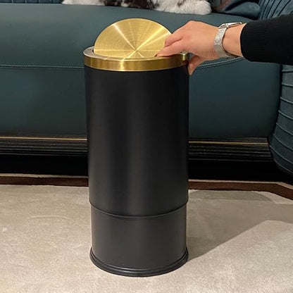 9L / 2.4 Gallon Black Metal Trash can with Lid, Fingerprint-Proof Garbage Can with Removable Inner, Metallic Gold Wastebasket for Bathroom,Bedroom,Dorm,Office,Hotel (Black Double Layers)