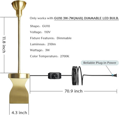 Solfres Patented Innovative Design Headboard Reading Light. No Drilling Golden Book Light for Bedtime Reading. Dimmable LED Book Reading Lamp with Bulb. Movable & Flexible, Gold