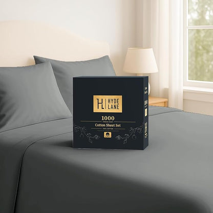 Hyde Lane Luxury 1000 Thread Count 100% Cotton Sheets | Very Soft & Thick - Fits Upto 20" Mattress | Sateen Weave Bed Sheets 18" Deep Pocket- 4 PC Sheet Set (Grey, California King)