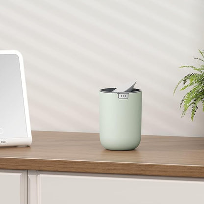 EKO Mini Desk Trash Can with Swing-Top Lid 0.4 Gallon Small Table Round Wastebasket for Office, Home, Car (Sage)