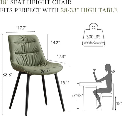 Kidol & Shellder Dining Chairs Set of 2, Modern Upholstered Faux Leather Kitchen Side Chairs with Comfortable Back - Mid-Century Armless Chair for Dining Living Room Bedrooms, with Metal Legs (Green)