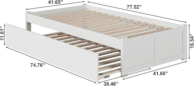 AFI Concord Twin Size Platform Bed with Footboard & Twin Trundle in White