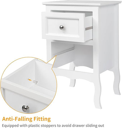 Bonnlo White Nightstand Set of 2, Nightstands with 2 Drawers, Bed Side Table/Night Stand, Small Nightstand for Bedroom, Small Spaces, College Dorm, Kids’ Room, Living Room, Wood, 16W x 12D x 24H
