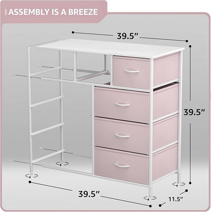 Sorbus Dresser with 9 Drawers - Furniture Storage Chest Tower Unit for Bedroom, Hallway, Closet, Office Organization - Steel Frame, Wood Top, Fabric Bins (Solid Pink, Solid)