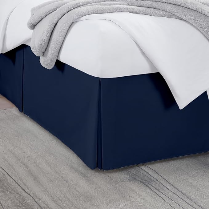 Full Bed Skirt, Luxury 24 Inch Drop Navy Blue Pleated Bed Skirt, Double Brushed Microfiber, Box Pleat Design, Wrinkle & Fade Resistant, Easy Fit Tailored Bedskirt for Full Size Beds