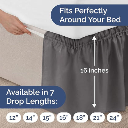 Wrap Around Dust Ruffle Bed Skirt - Dark Grey - for Twin Size Beds w/ 16 Inch Drop - Easy Fit Elastic Strap - Adjustable Pleated Bedskirt with Brushed Fabric, Wrinkle Free Women, Men, Kids and Teens
