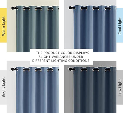 NICETOWN Stone Blue Blackout Curtains for Living Room 84 inches Long - Thermal Insulated Grommet Room Darkening Window Treatments Sound Reducing Drapes for Bedroom, 2 Panels, W52 x L84