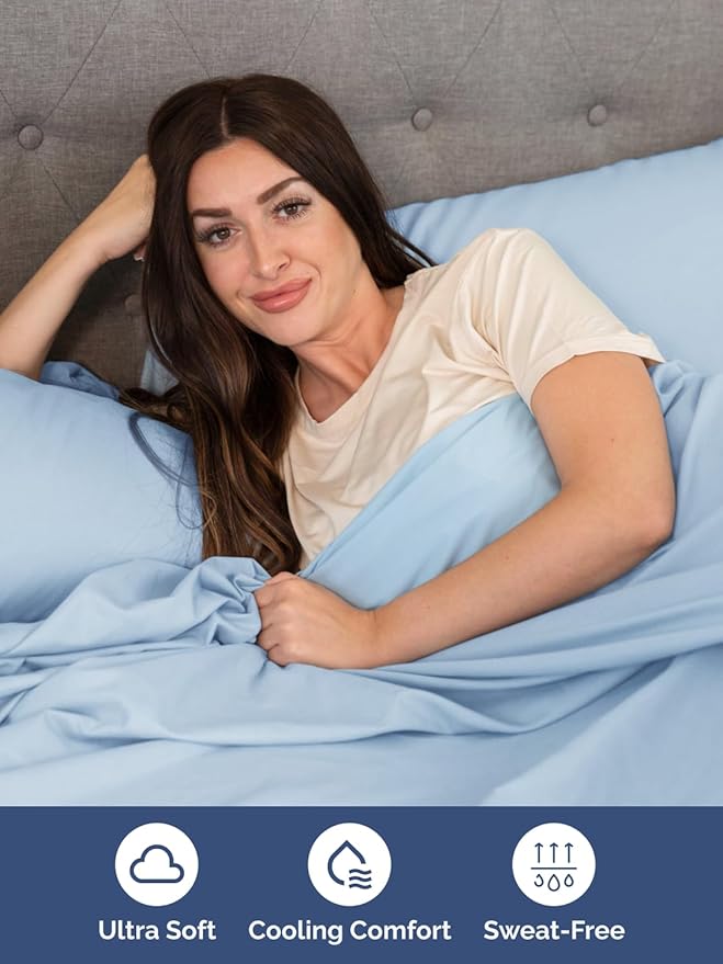 Extra Deep Split King Sheet Set - 7 Piece Breathable & Cooling Sheets - Hotel Luxury Bed Sheets Set - Easy Fit - Soft, Wrinkle Free & Comfy Sheets Set - Light Blue Sheet Set with Extra Deep Pockets