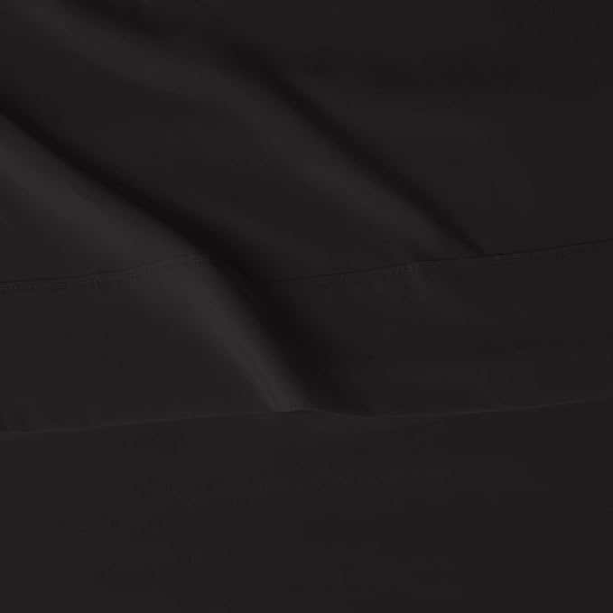 Amazon Basics Lightweight Super Soft Easy Care Microfiber 4 Piece Cozy Comfortable Bed Sheet Set with 14-Inch Deep Pockets, Queen, Black, Solid