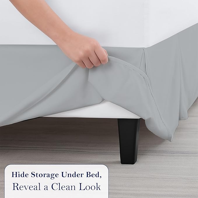 Full Bed Skirt, Luxury 12 Inch Drop Light Grey Pleated Bed Skirt, Double Brushed Microfiber, Box Pleat Design, Wrinkle & Fade Resistant, Easy Fit Tailored Bedskirt for Full Size Beds