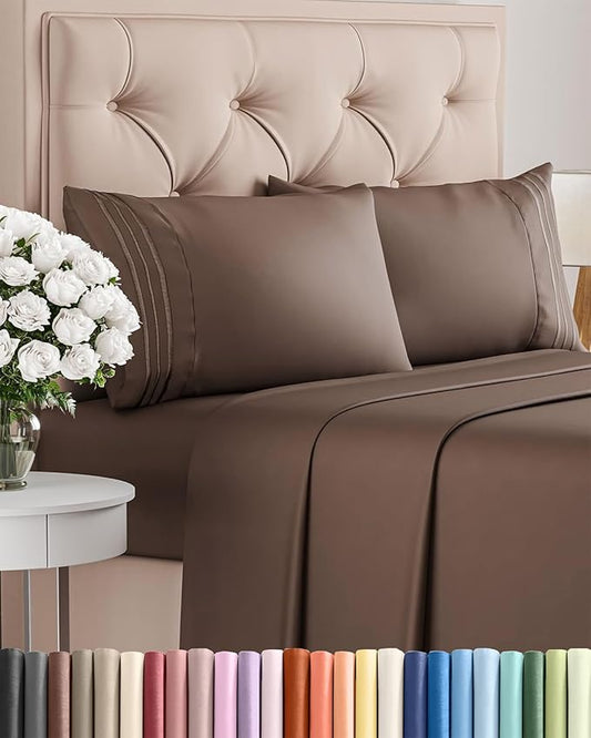 King Size 4 Piece Sheet Set - Comfy Breathable & Cooling Bed Sheets Set - Hotel Luxury Bedding for Women, Men, Kids, Teens, Boys & Girls - Deep Pockets, Ultra-Soft and Wrinkle Free - Oeko-Tex - Brown