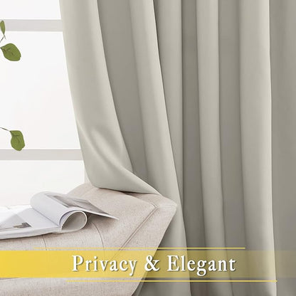 NICETOWN Natural Blackout Curtains for Bedroom/Living Room 132 Inch Length - Thermal Insulated Room Darkening Grommet Top Window Curtains (100 by 132 - Inch, 1 Panel)