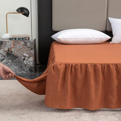 Bed Skirt Queen Size Ruffled Bed Skirt with Split Corners, Queen Bed Skirt 18 Inch Drop, TSUTOMI Queen Size Bed Skirt Terracotta for Ruffled Bed Skirt with Split Corners, Bed Skirt Queen Size