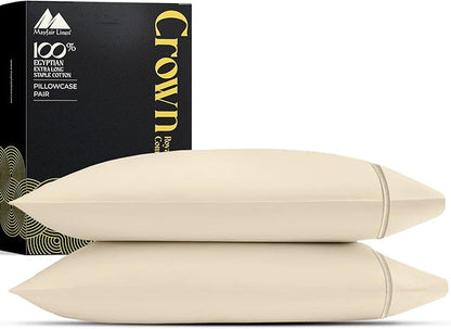 Mayfair Linen Standard Pillowcases Set of 2 - Luxury 2000 Series 100% Egyptian Cotton Standard/Queen Size Pillow Cases, Soft Cooling, Envelope Closure Hotel Quality Pillowcase (21 x 32, Ivory)