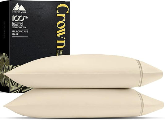 Mayfair Linen 100% Egyptian Cotton King Pillow Cases Set of 2 - Luxury 2000 Series King Size Pillowcases, Soft Cooling & Breathable, Envelope Closure Hotel Quality Pillowcase (21 x 41, Ivory)