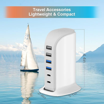 USB Charger Upoy, Charging Station for Multiple Devices 45W, Fast Charging Blocks with Dual Type C Ports, USB Charging Hub Organizer Multiport for iPhone, Ipad, Kindle, Travel Accessories
