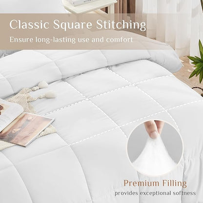JOLLYVOGUE Queen Comforter Set, Ultra-Soft Bed in a Bag Queen Size 7 Pieces, Oeko-TEX Certified Bedding Set with Down Alternative Comforter, Sheets, Pillowcases & Shams, White