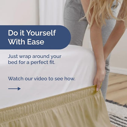 Wrap Around Dust Ruffle Bed Skirt - Beige - Twin/Twin XL Size Beds with 15 Inch Drop - Easy Fit Elastic Strap - Adjustable Pleated Bedskirt w/Brushed Fabric - Wrinkle Free - Women, Men, Kids & Teens