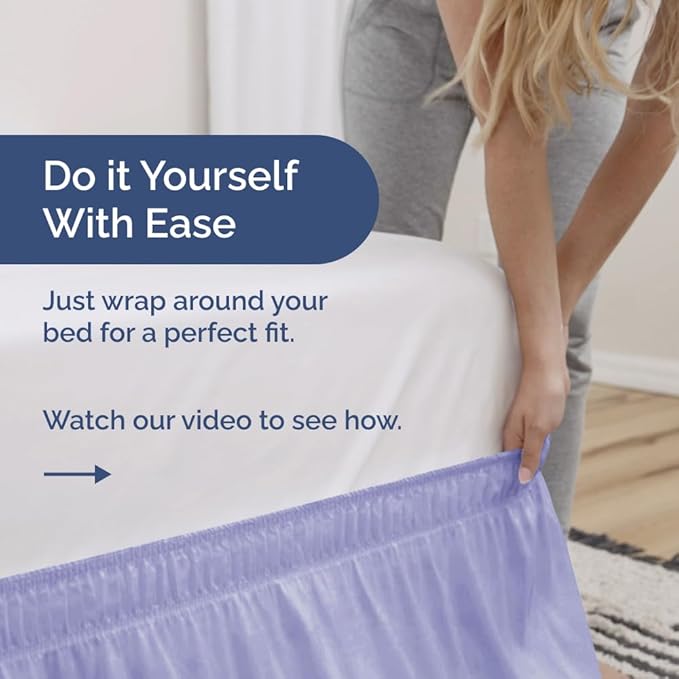 Wrap Around Dust Ruffle Bed Skirt - Lavender - for Full Size Beds with 24 Inch Drop - Easy Fit Elastic Strap - Adjustable Pleated Bedskirt w/Brushed Fabric Wrinkle Free - for Women, Men, Kids & Teens