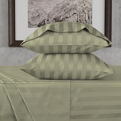 URBANHUT 800 Thread Count 100% Cotton Damask Full Size Sheets, 4 Piece Striped Full Size Bedsheets, Luxury Hotel Sheets Sateen Weave - Better Than Egyptian, 16" Elasticized Deep Pocket- Sage