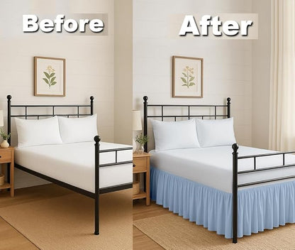 Ruffled Bed Skirt Split Corners with Platform, Tailored Fit Hotel Quality Wrinkle Free Ultra-Soft Microfiber Dust Ruffle, Upto 28 Inch Drop, King, Sky Blue