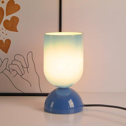 8.9" Modern Glass Table Lamp for Living Room, Dimmable Desk Lamps for Bedroom, UL Listed Nightstand Lamp with Dome Base, End Table Lamps for Home, Side Tables, College Dorm, Office, Glossy Blue