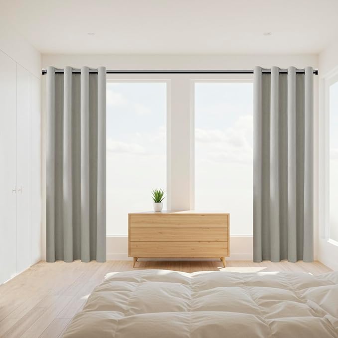 ChrisDowa 100% Blackout Greyish Beige Solid Curtains 84 Inches Long 2 Panels for Bedroom Living Room,Farmhouse Room Darkening Thermal Insulated Soundproof Grommet Top Window Treatment Drapes,52x84