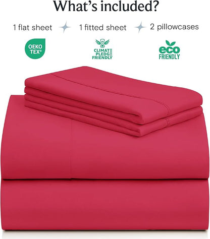 LuxClub 4 PC Sheet Set Bed Sheets Deep Pockets 16" Eco Friendly Wrinkle Free Cooling Machine Washable Hotel Bedding Silky Soft - Red Queen