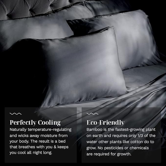LUXOME Luxury Sheet Set | 100% Rayon (Viscose) from Bamboo | Twin XL - Charcoal | Deep Pockets | 3-Piece Set (Fitted, Flat, Pillowcase)