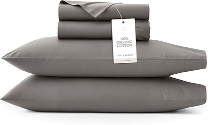 BOLL & BRANCH Signature Hemmed Sheet Set - King, Stone - Luxury 100% Organic Cotton - Includes 1 Flat, 1 Fitted, 2 Pillowcases - Buttery Soft