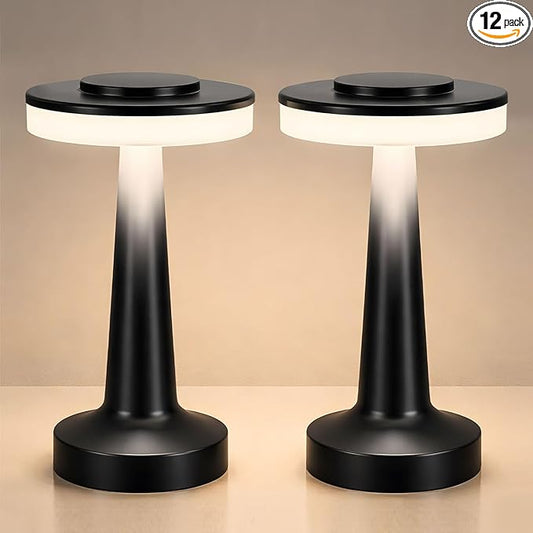 VIHOSE Cordless Table Lamps LED Portable Rechargeable Table Lamp with Touch Sensor 3 Color Dimming up to 15 Hours Battery Desk Light for Restaurant Nursery Living Room(Black,12 Pcs)
